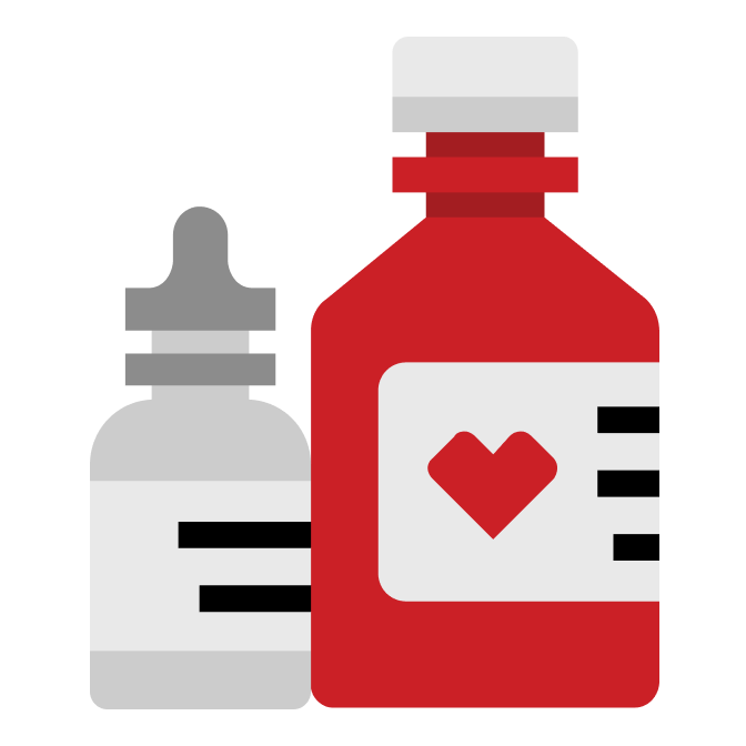 A pictogram of two bottles of medication.