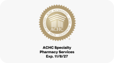 The ACHC Specialty Pharmacy Services logo and accreditation seal. ACHC Specialty Pharmacy Services. Expires November 8, 2027.
