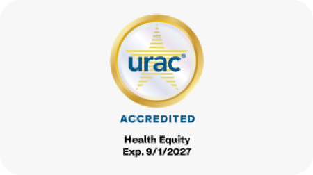 The URAC logo and accreditation seal. Health Equity. Expires September 1, 2027